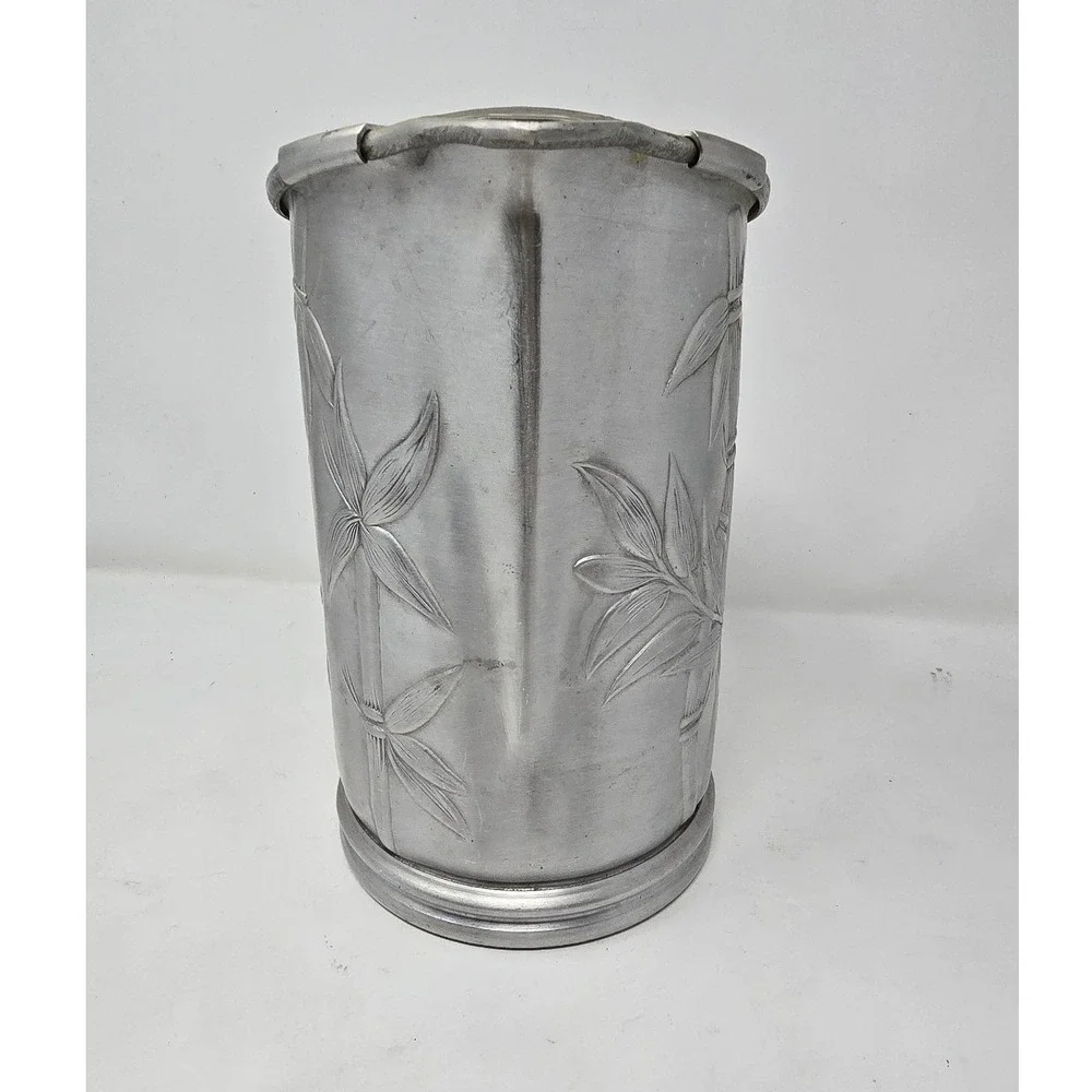 Vtg Everlast MCM aluminum hammered pitcher Bamboo design ice guard tiki barware