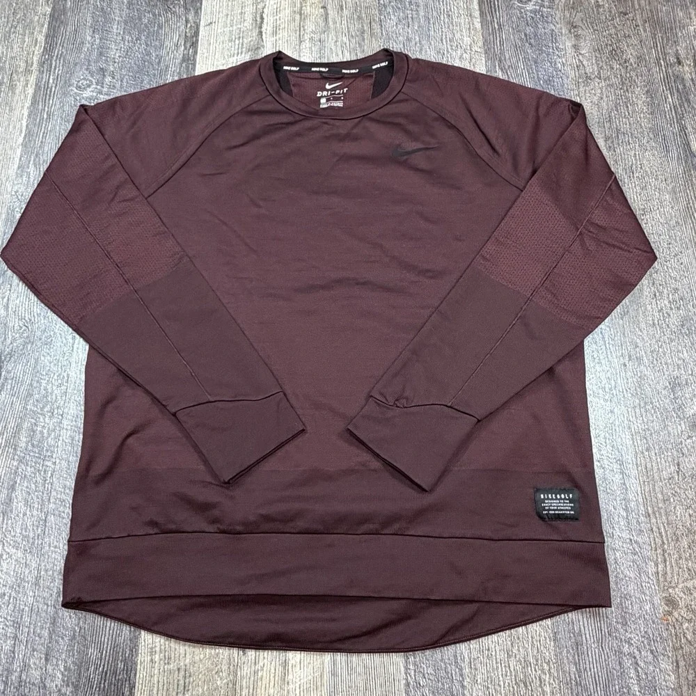 Nike Golf Dri-FIT Crewneck Pullover Men's L Burgundy Long Sleeve Performance Top
