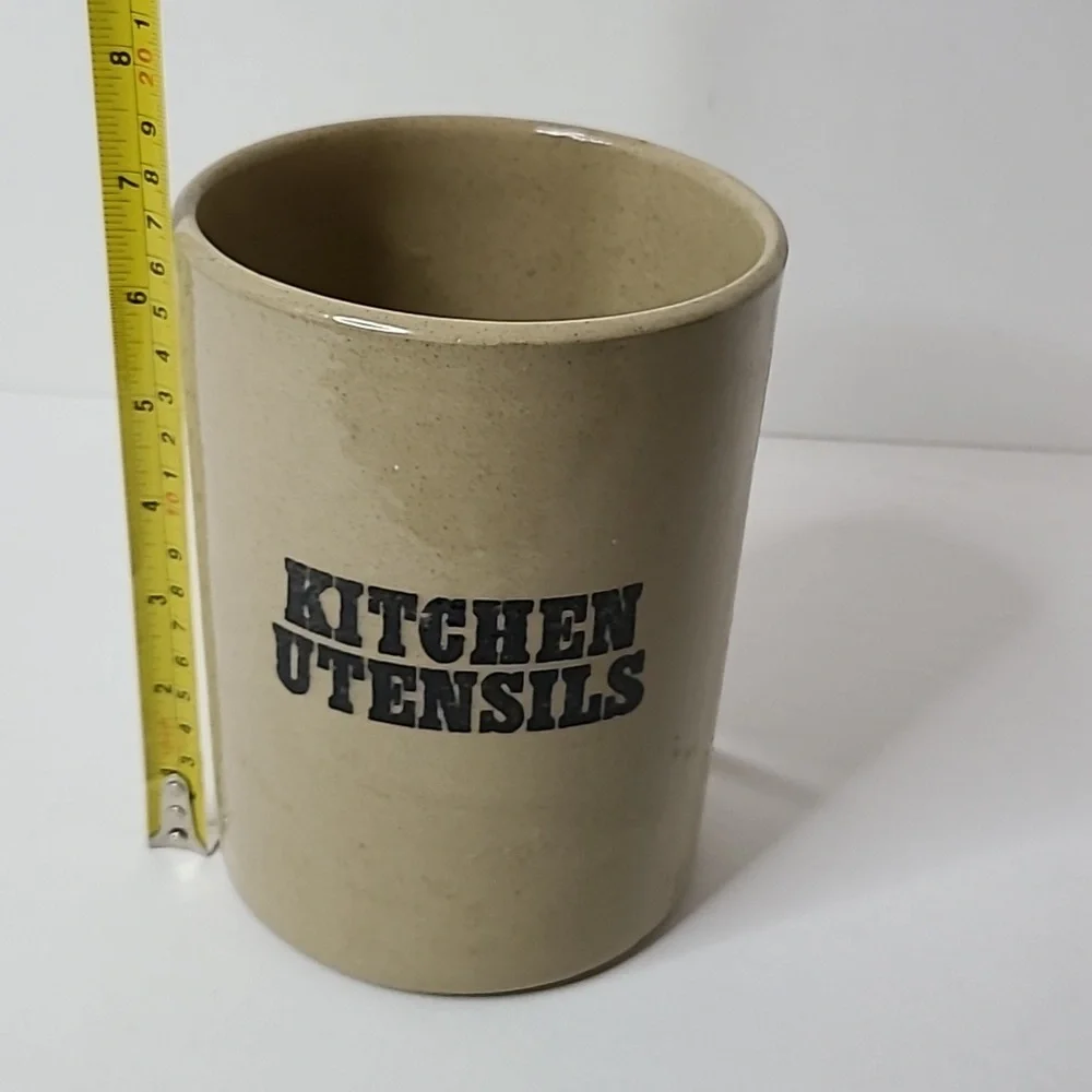 Vintage Pearsons Kitchen Utensils Crock Holder Beige Black