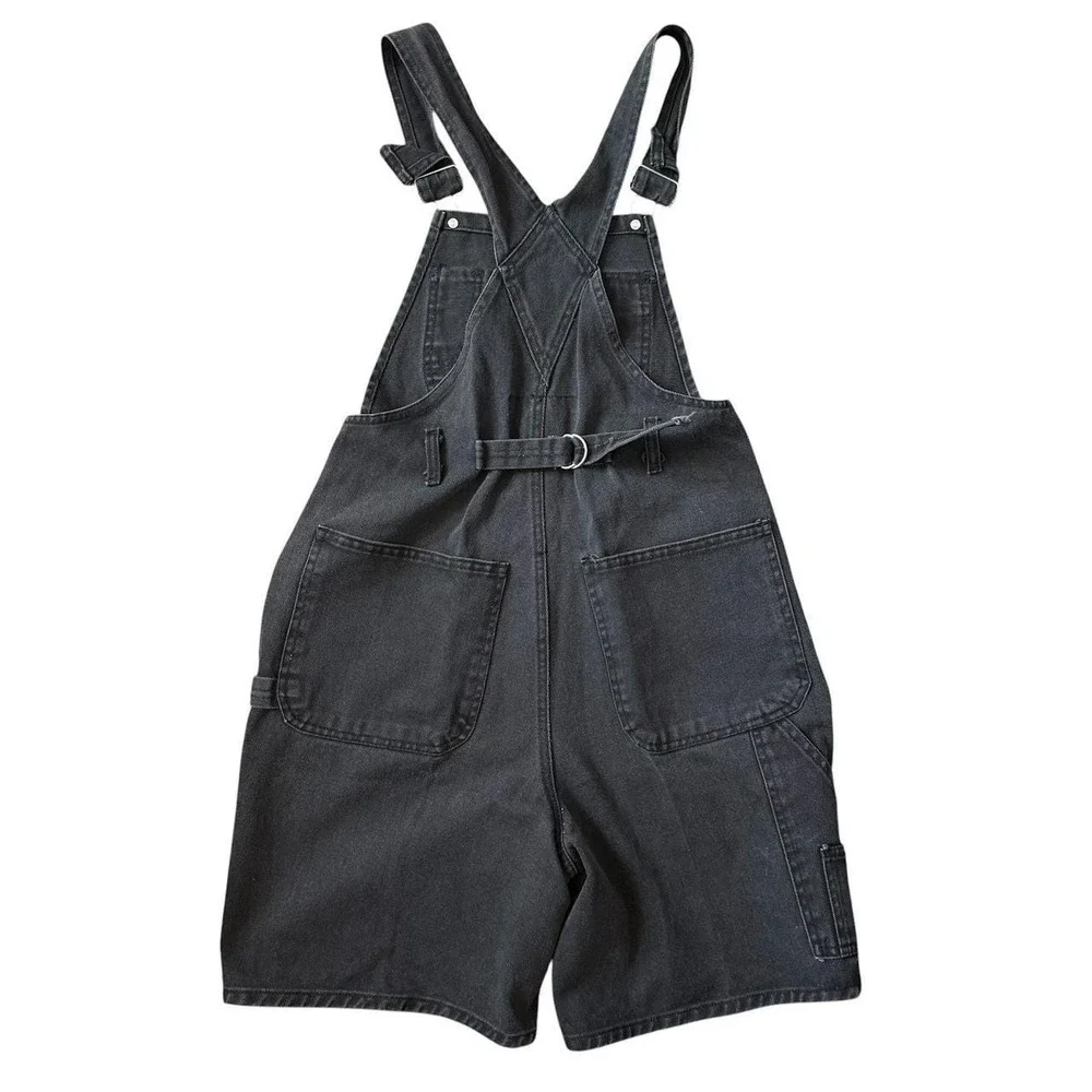 VTG 90s Y2K long denim carpenter overall shorts size XS small faded black grunge