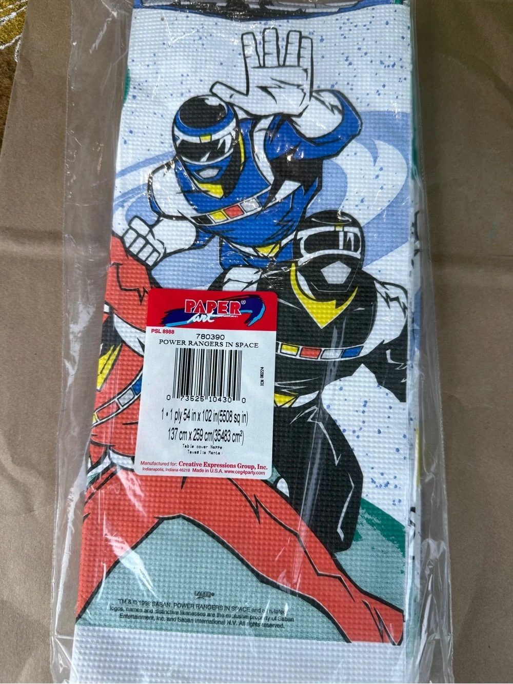 Vintage 1998 Power Rangers in Space Table Covering Happy Birthday Party Cloth