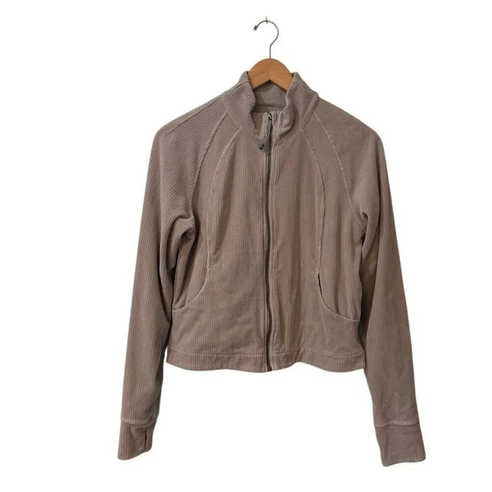 Lululemon Scuba Track Jacket Corduroy 12 Full Zip Sweatshirt Tan Velvet Feel