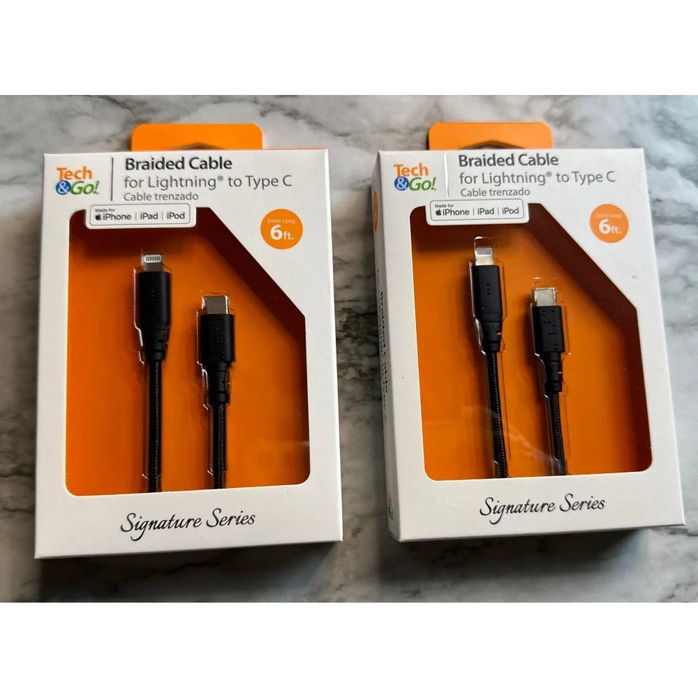 2-PACK Tech & Go 6 Ft. Braided Cable Lightning‎ to Type-C in Black