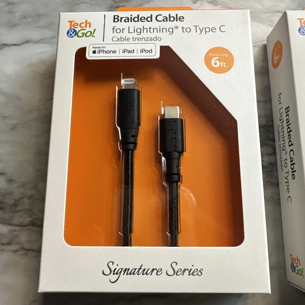 2-PACK Tech & Go 6 Ft. Braided Cable Lightning‎ to Type-C in Black