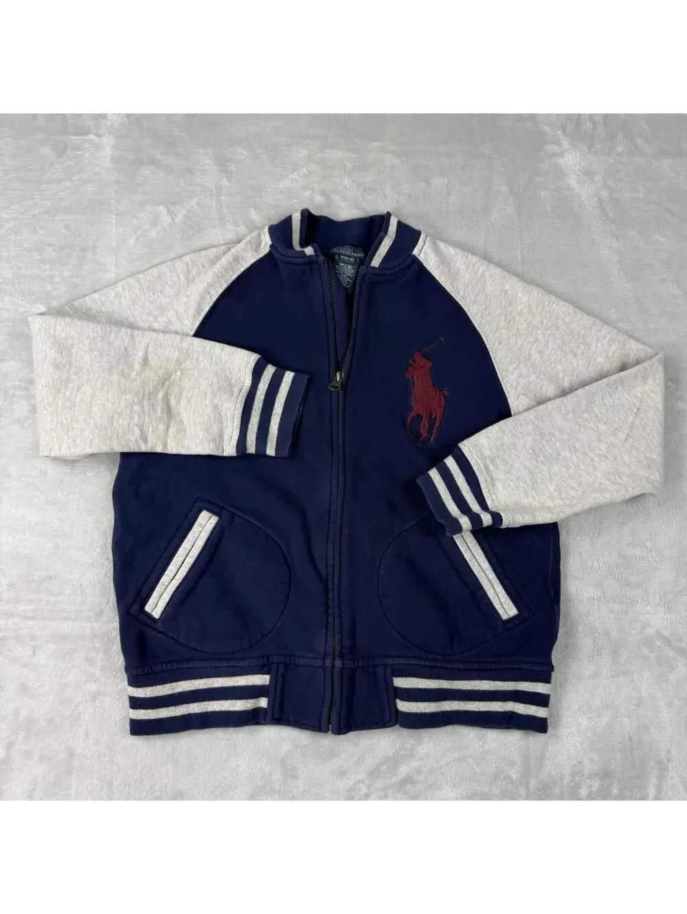 Polo Ralph Lauren Zip Jacket Big Pony Spellout Varsity Kids Size M (10-12) Flaw