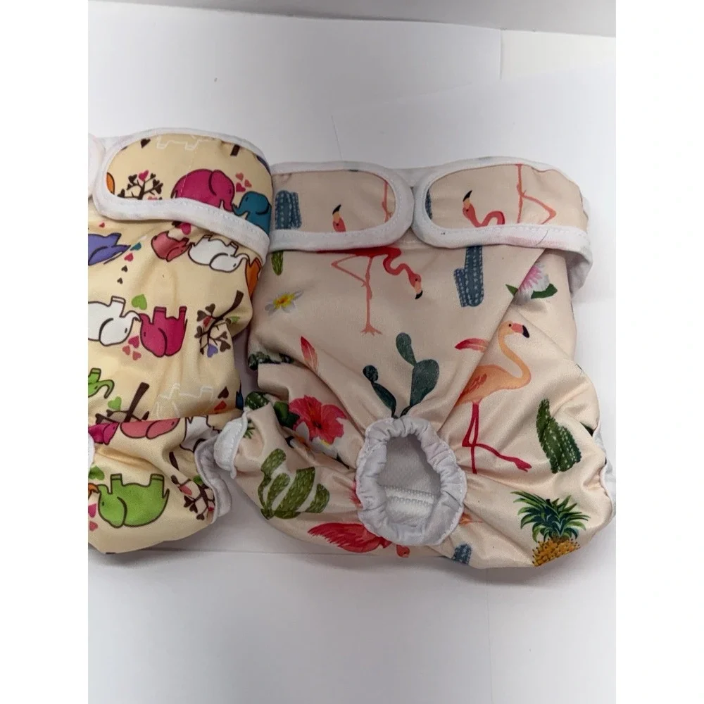 Jeuwith Dog Diapers Medium Washable Reusable Lot Of 3 Tail Hole Floral Adj