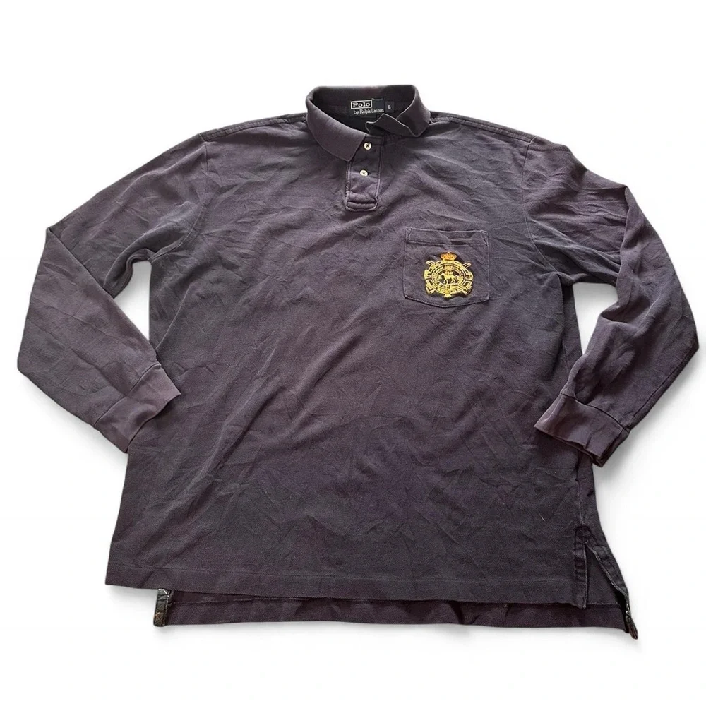 Vintage Polo Ralph Lauren Men’s‎ Navy Bleecker Long Sleeve Rugby Shirt Large