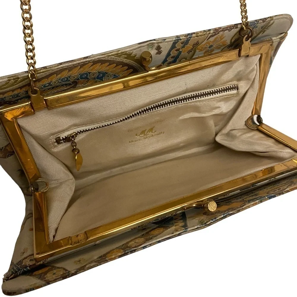 Vintage Morris Moskowitz Clutch Shoulder Bag Printed Leather Paisley Design MM