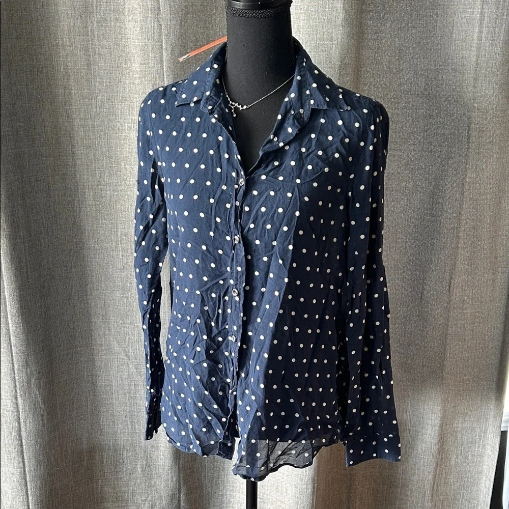 J. Crew Dark Blue Top with White Dots