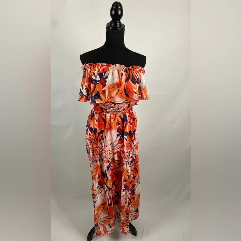 Maxi Dress Sundress Rabbit Rabbit Rabbit off shoulder 14 Petite Red Fuchsia NWT