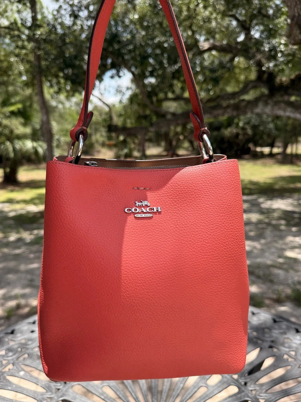 COACH Small Town Bucket Bag Leather Coral Pink 1011