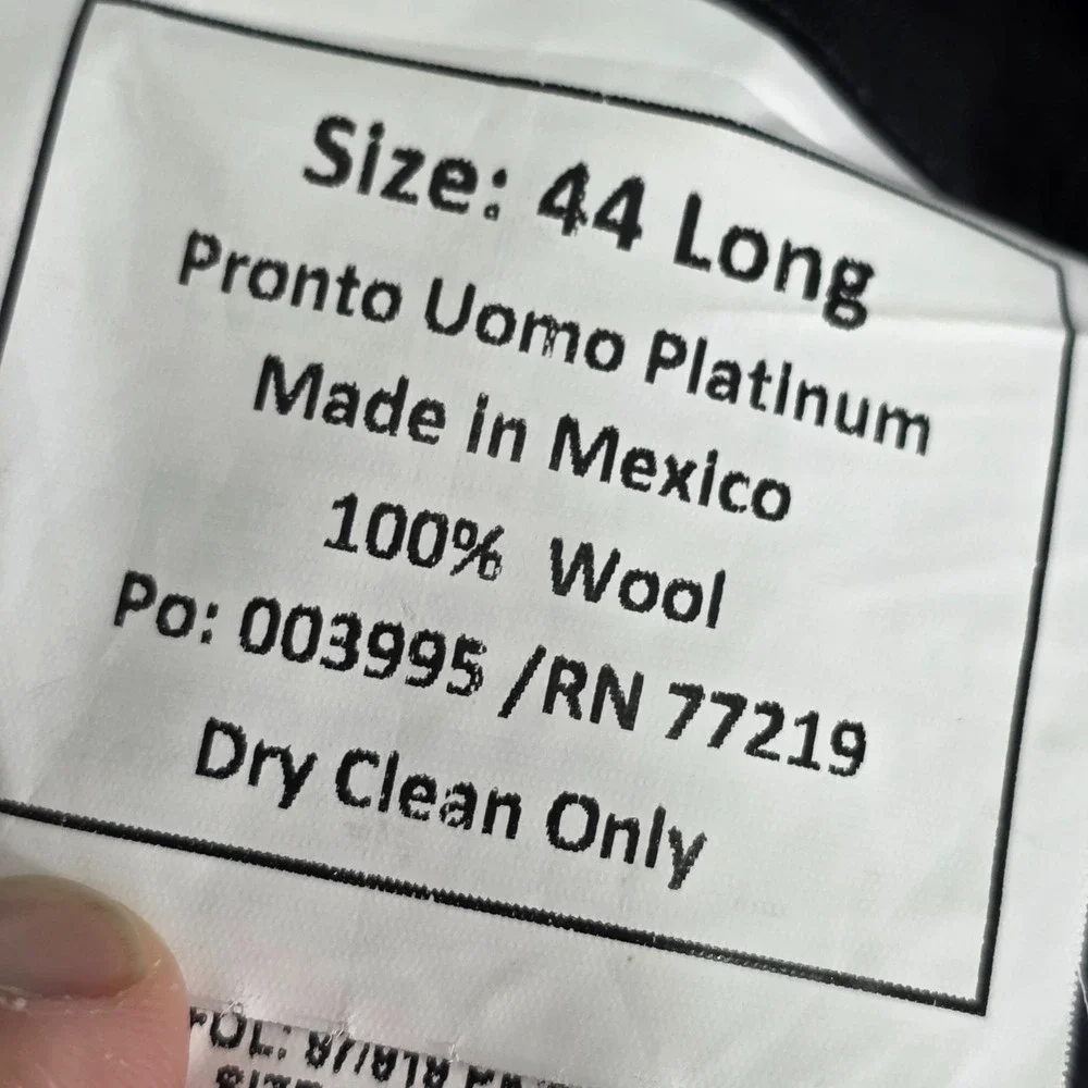 Pronto Uomo Men's Sport‎ Coat Blazer Two Button Charcoal Gray Wool Size 44L