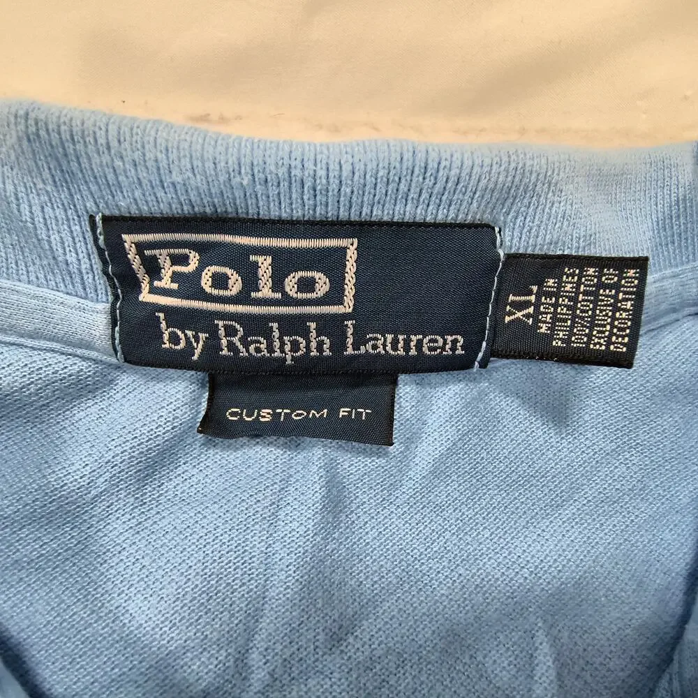 Polo by Ralph Lauren Custom Fit Collared Polo Shirt Mens Size XL Blue Yellow