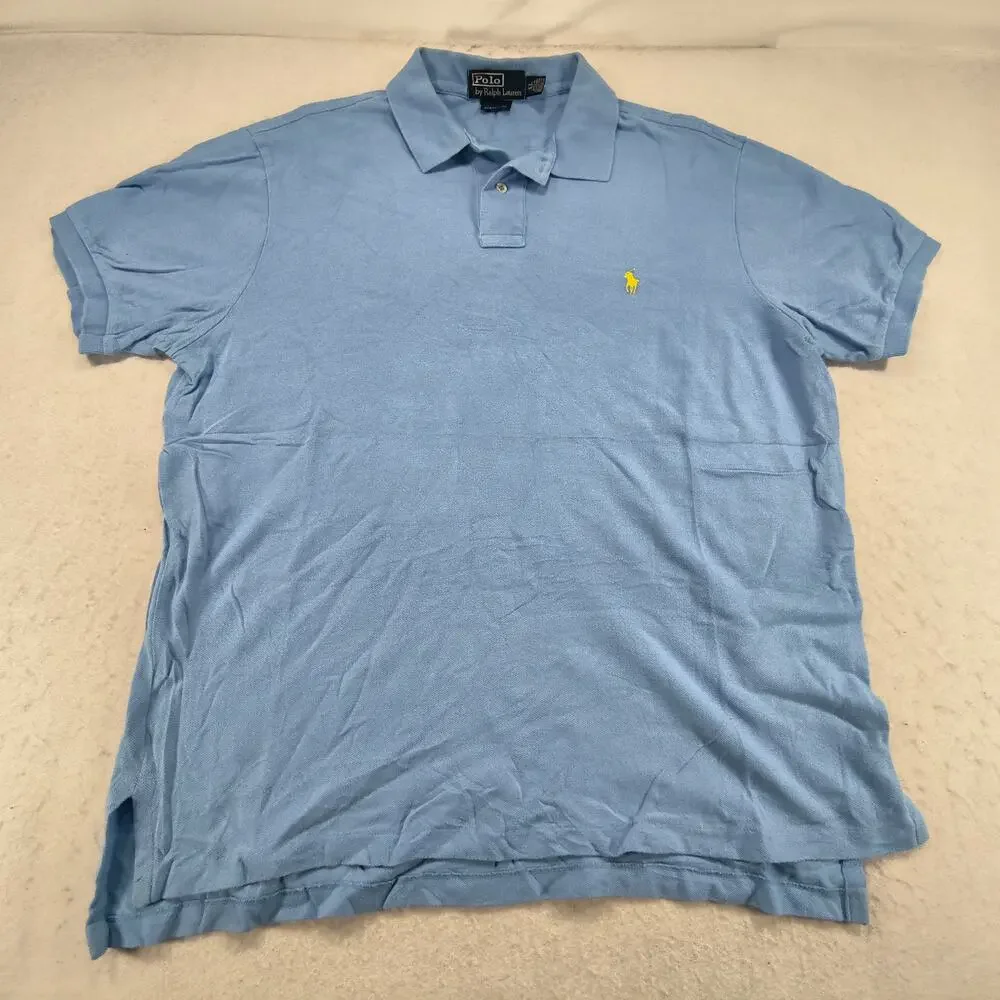Polo by Ralph Lauren Custom Fit Collared Polo Shirt Mens Size XL Blue Yellow