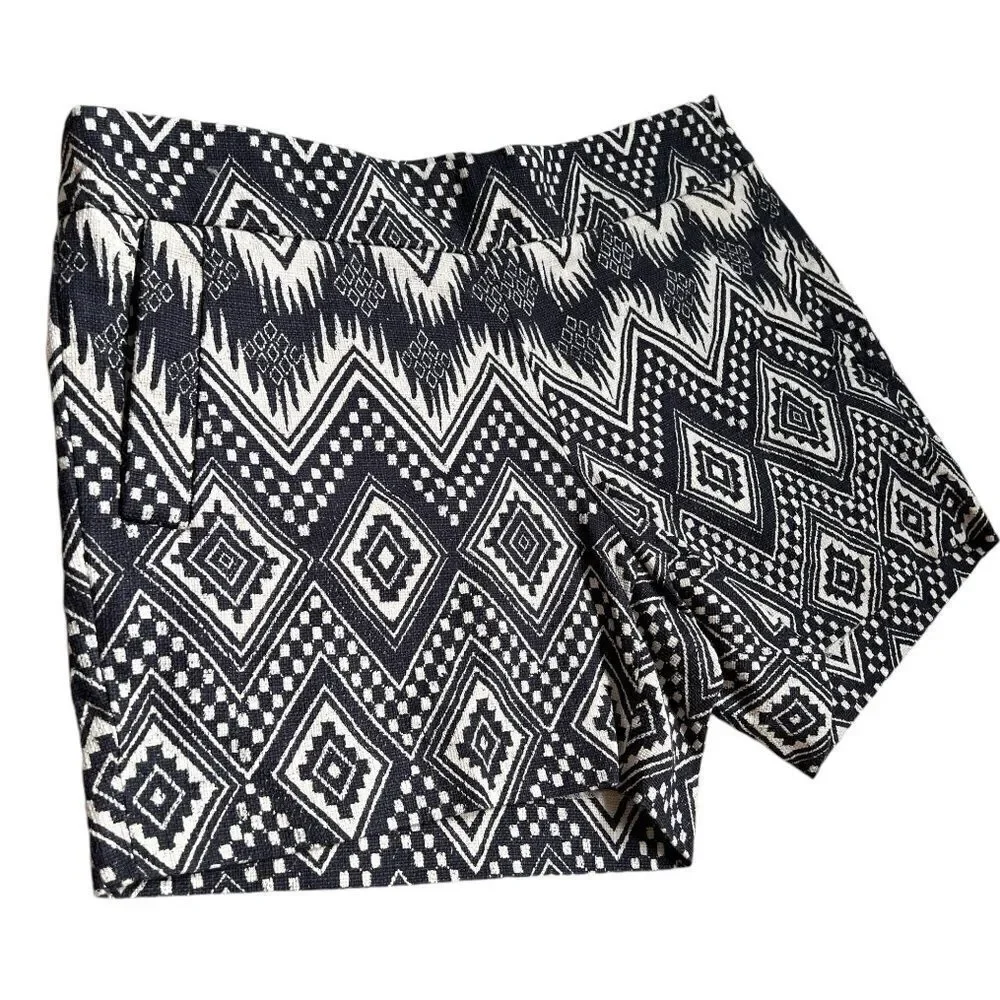 J.CREW Factory Women's Black Cream Chevron Ikat Print Cotton Short Shorts Sz 6