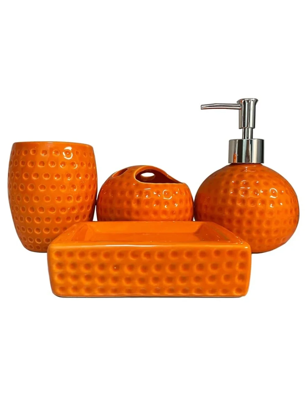 NWT 4pc Set Ceramic Dimple Texture Bathroom Accessories Set Soap Toothbrush