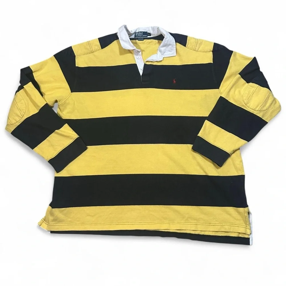 Polo Ralph Lauren Men’s‎ Navy Yellow Striped Red Pony Rugby Shirt Size XXL