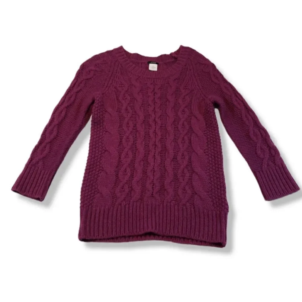 J. Crew Sweater Size XS Cable Knit Sweater Purple Long Sleeve Open Knit Sweater