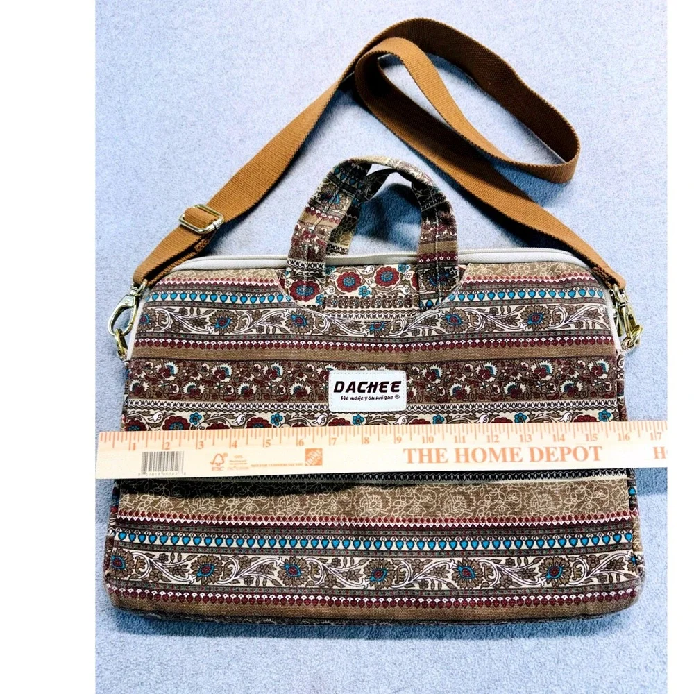 Dachee Laptop Messenger Bag Womens 15.6 Inch Brown Boho Floral Tapestry Canvas