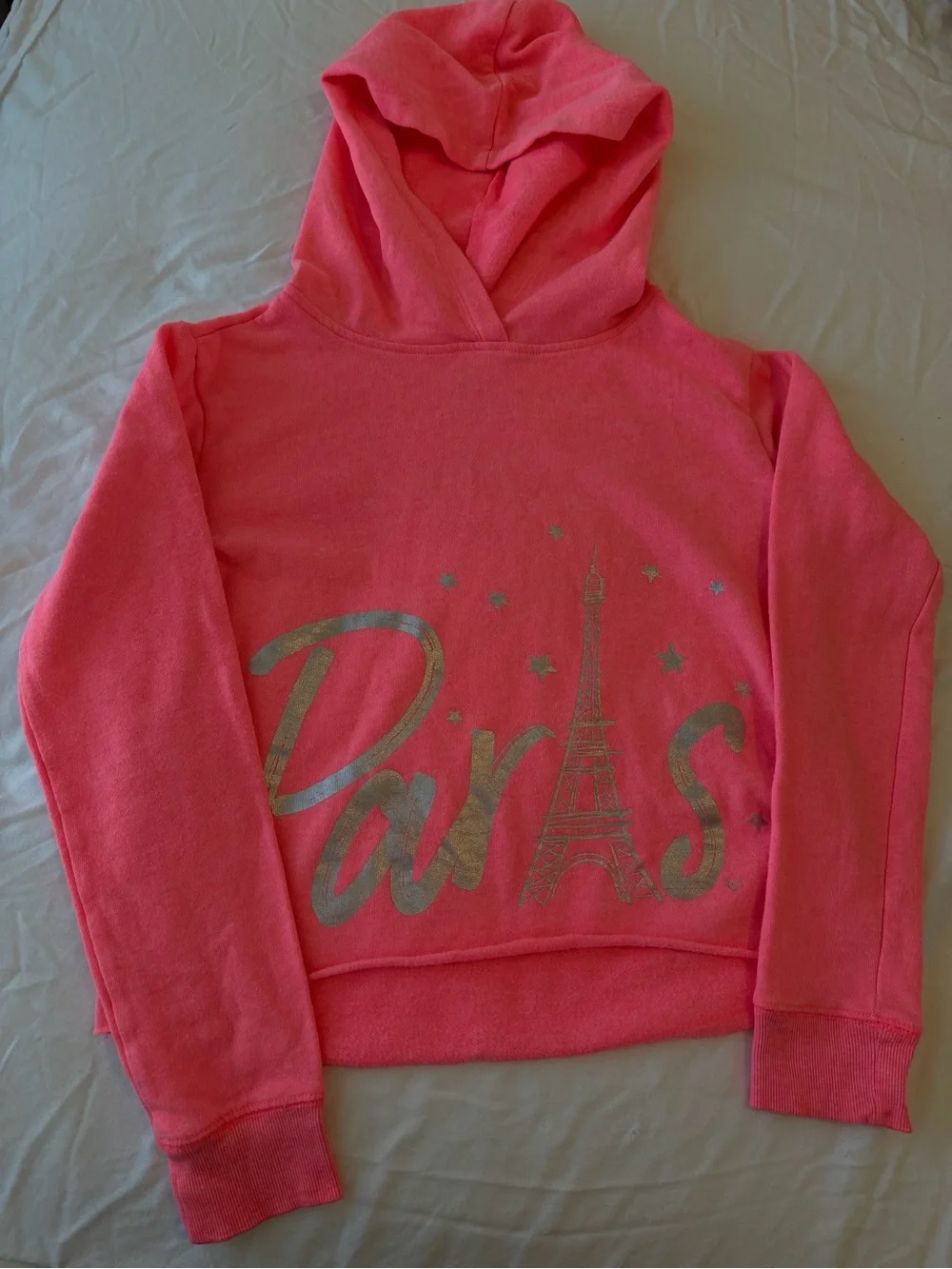Justice Pink Hoodie with Silver 'Paris' Graphic Size:12