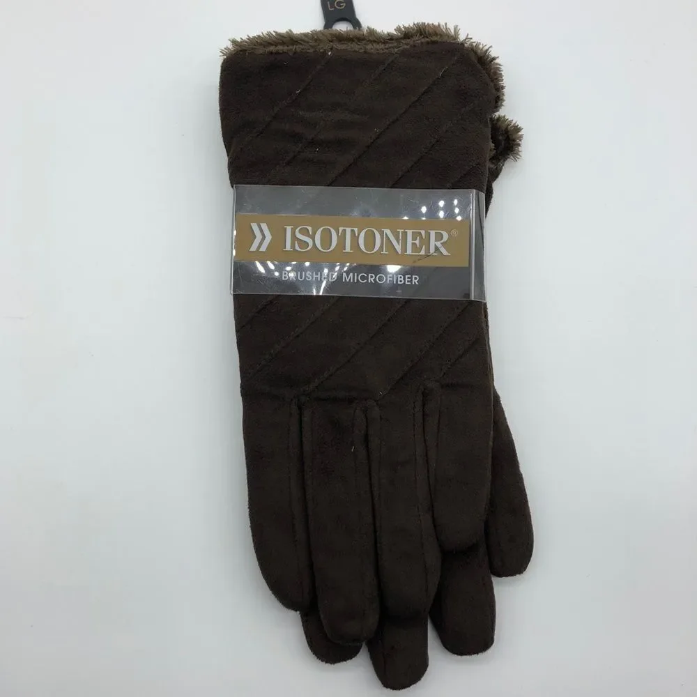 Isotoner‎ Brushed Microfiber Gloves Brown Womens Large NWT