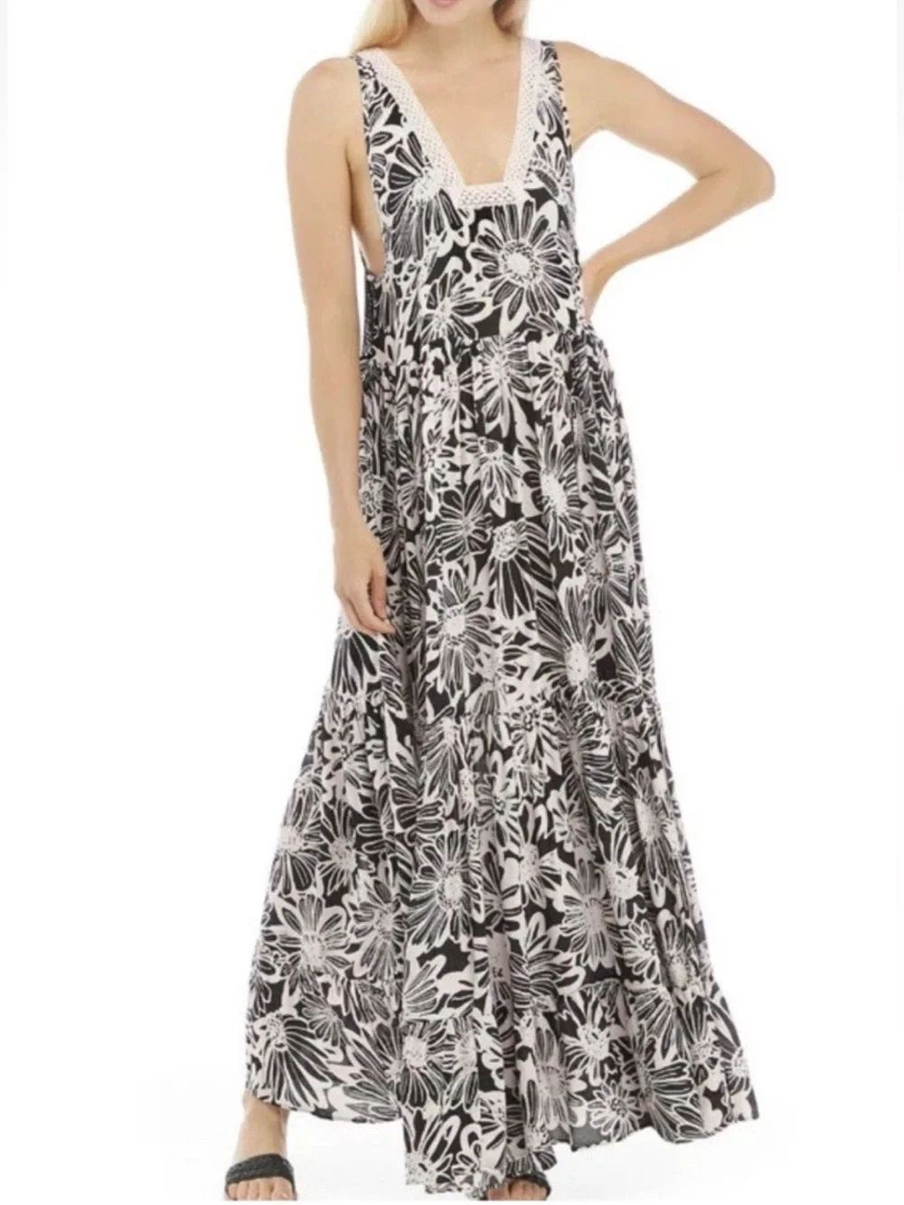 Free People Tiers For You Floral Maxi Dress NWOT Black Pink XS