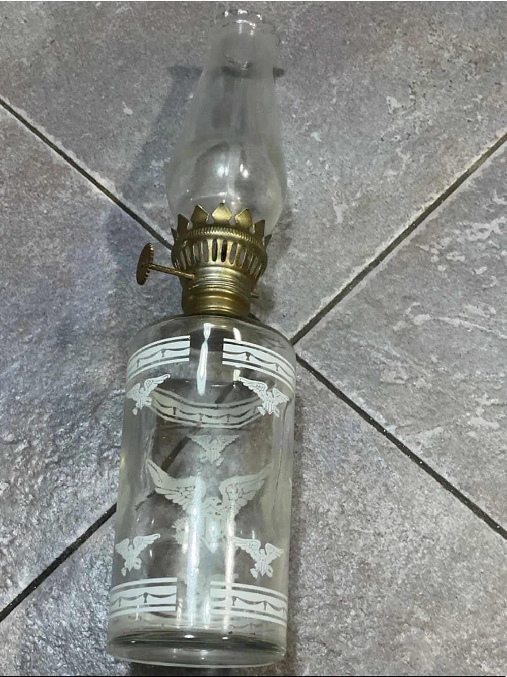 Clear Glass Oil Lamp with Brass Accents - Clear