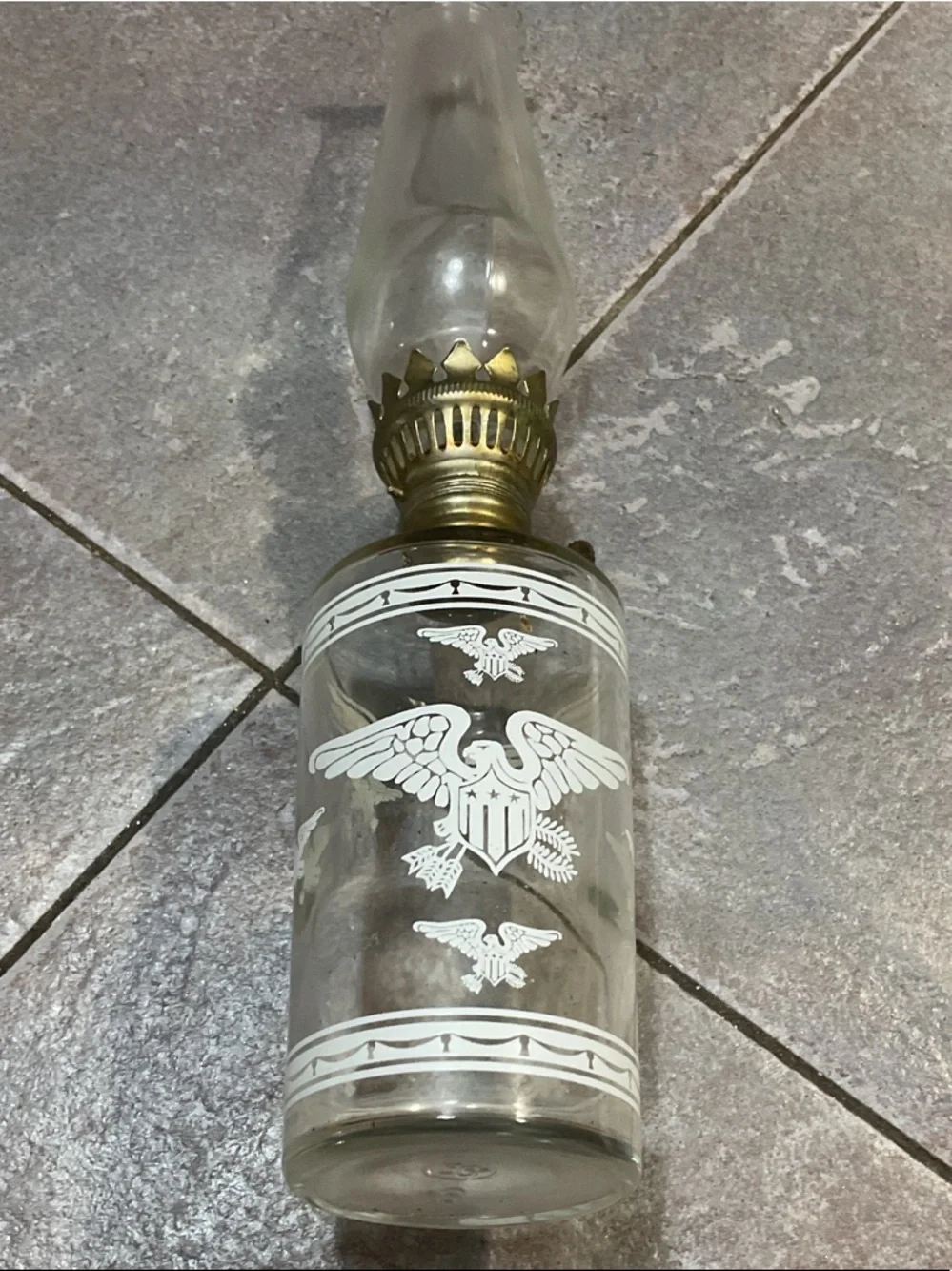 Clear Glass Oil Lamp with Brass Accents - Clear