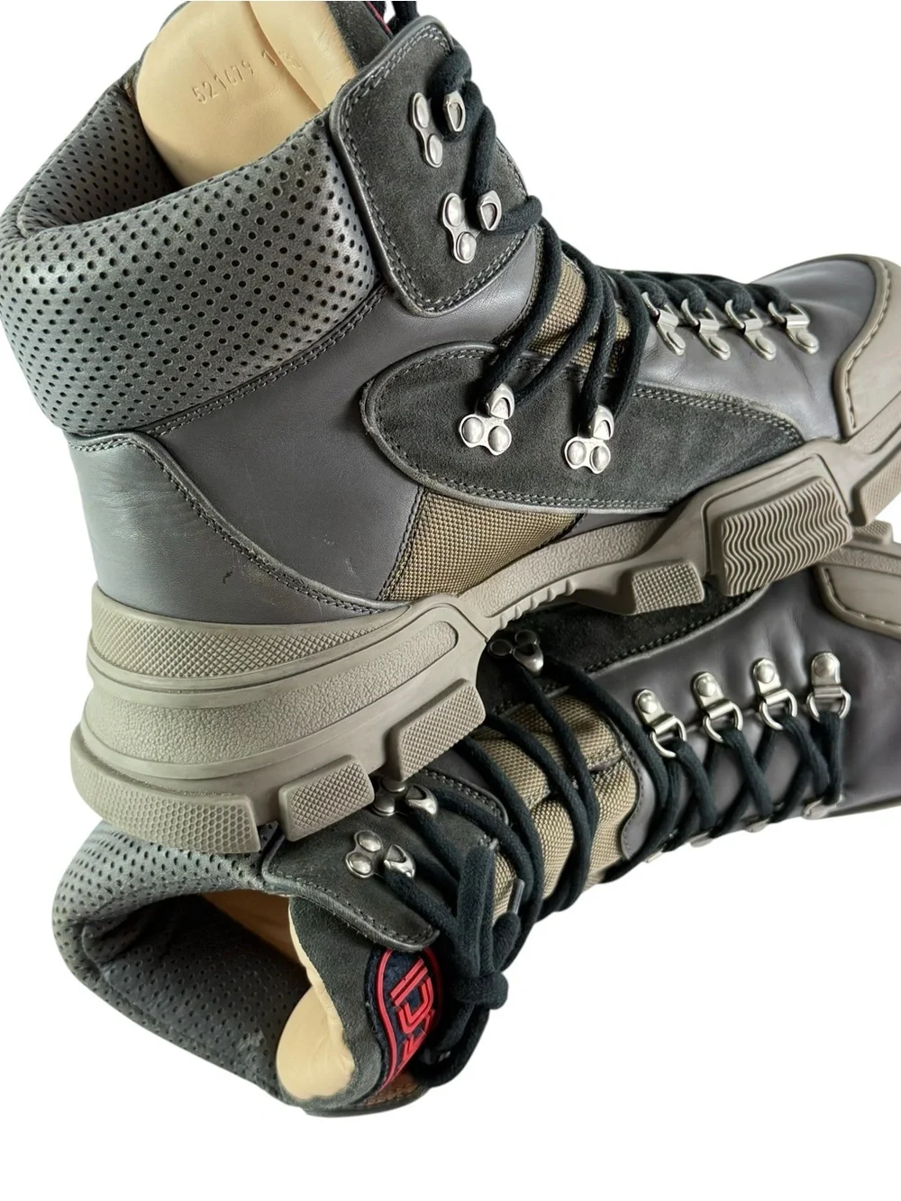 GUCCI 521679 Flashtrek Gray Leather Men Hiking Boots Made in Italy 10.5 - 11US