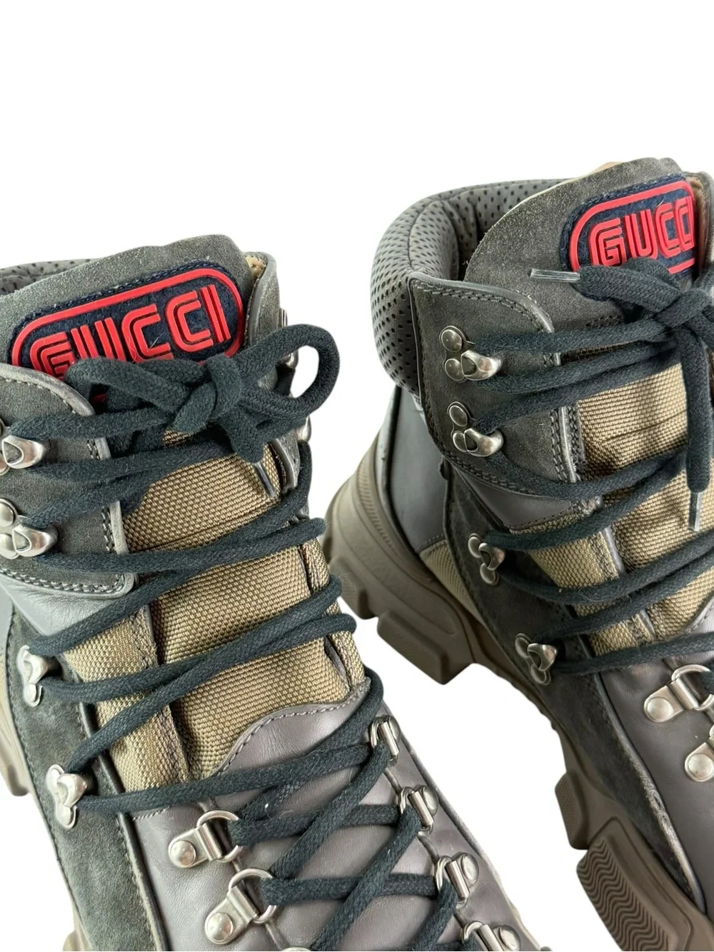 GUCCI 521679 Flashtrek Gray Leather Men Hiking Boots Made in Italy 10.5 - 11US