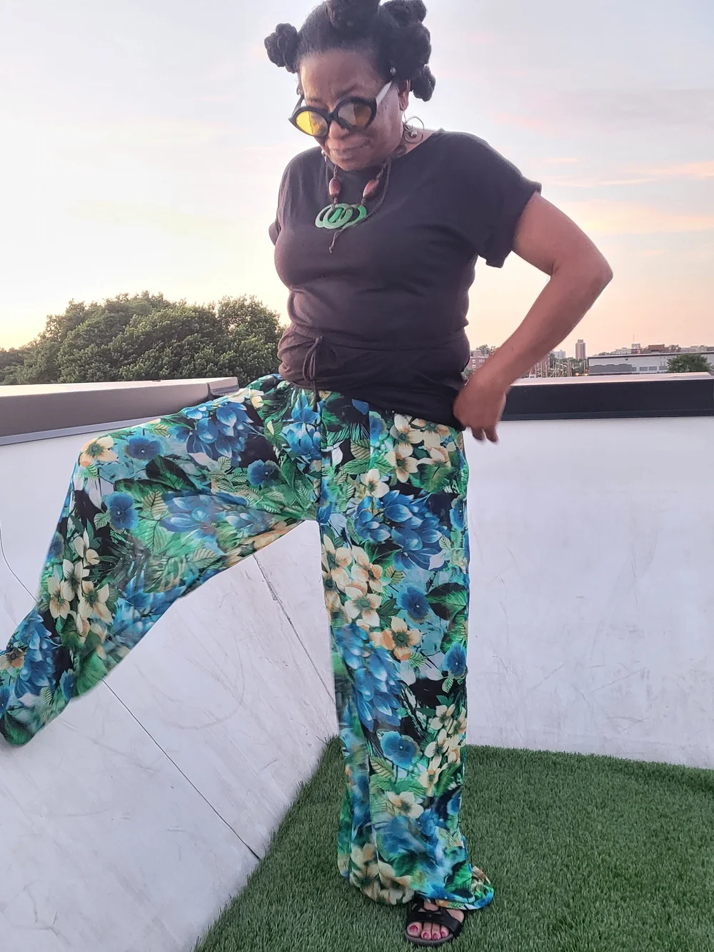 iris Wide-Leg Floral Palazzo Pants - Blue & Green