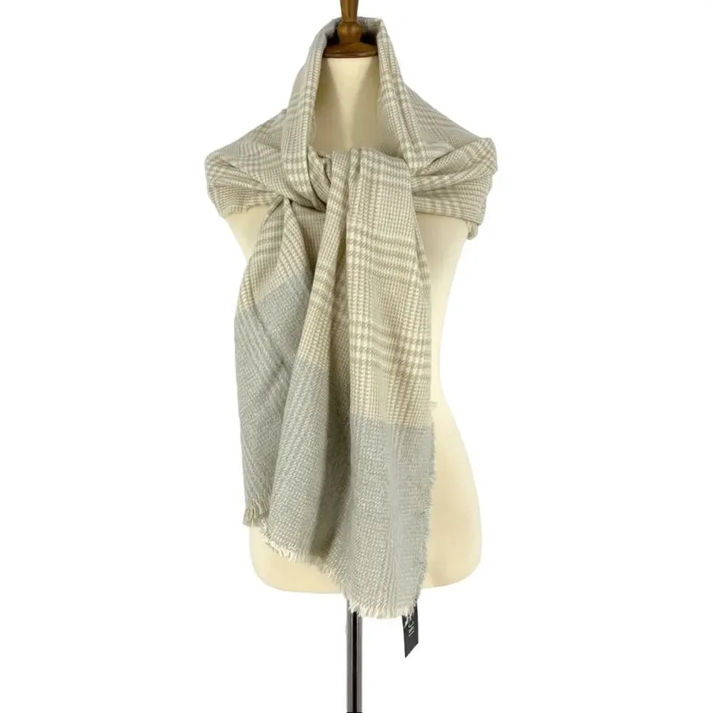INC Plaid Tan And Grey Scarf Wrap One‎ Size