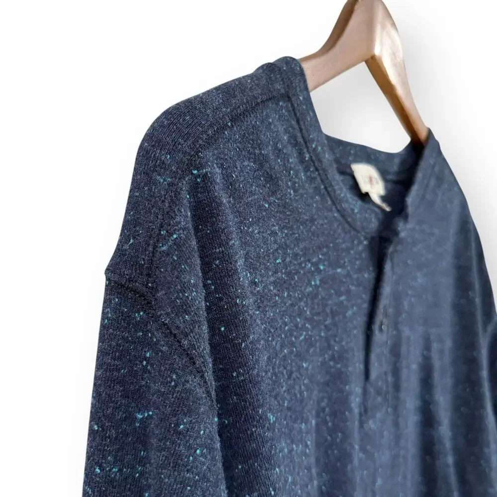 J. Crew Oarsman Heritage Henley Shirt Long Sleeve Blue Speckled Cotton Men's XL