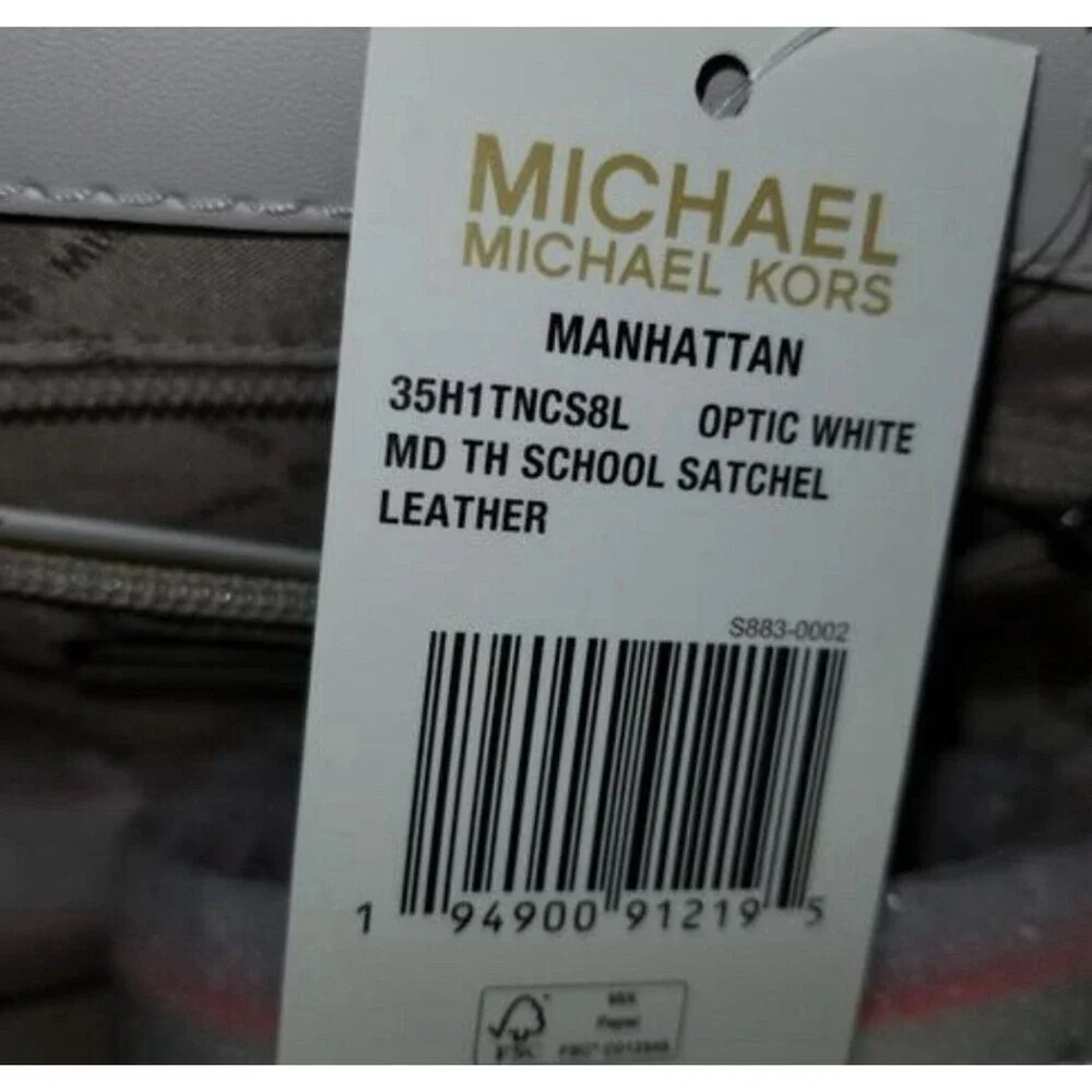 Michael Kors Manhattan Satchel Optic White Rainbow Stud Leather Bag