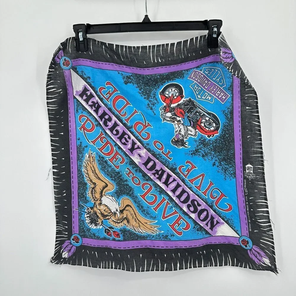 Vtg Harley Davidson Bandana Black Purple‎ Motorcycle Ride To Live USA Bikercore