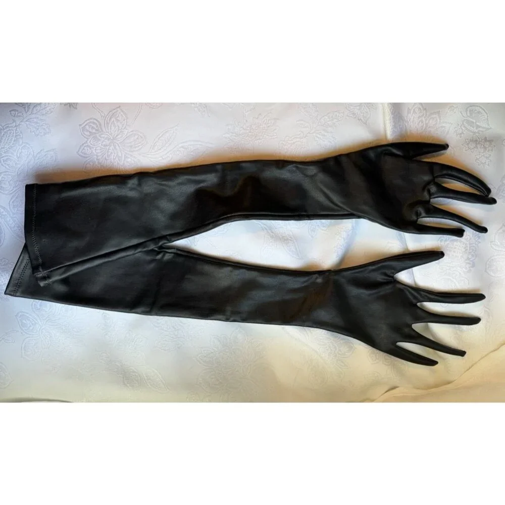 SKIMS Women Small 2023 Faux Leather Formal Length Long Gloves Onyx Black NEW