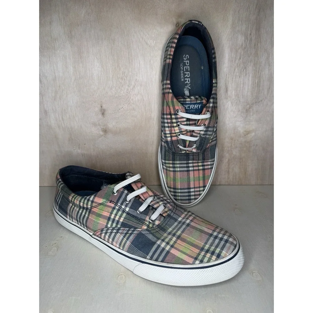 Sz 11.5 Sperry Plaid Canvas‎ Sneakers Lace Up Casual Shoes Men