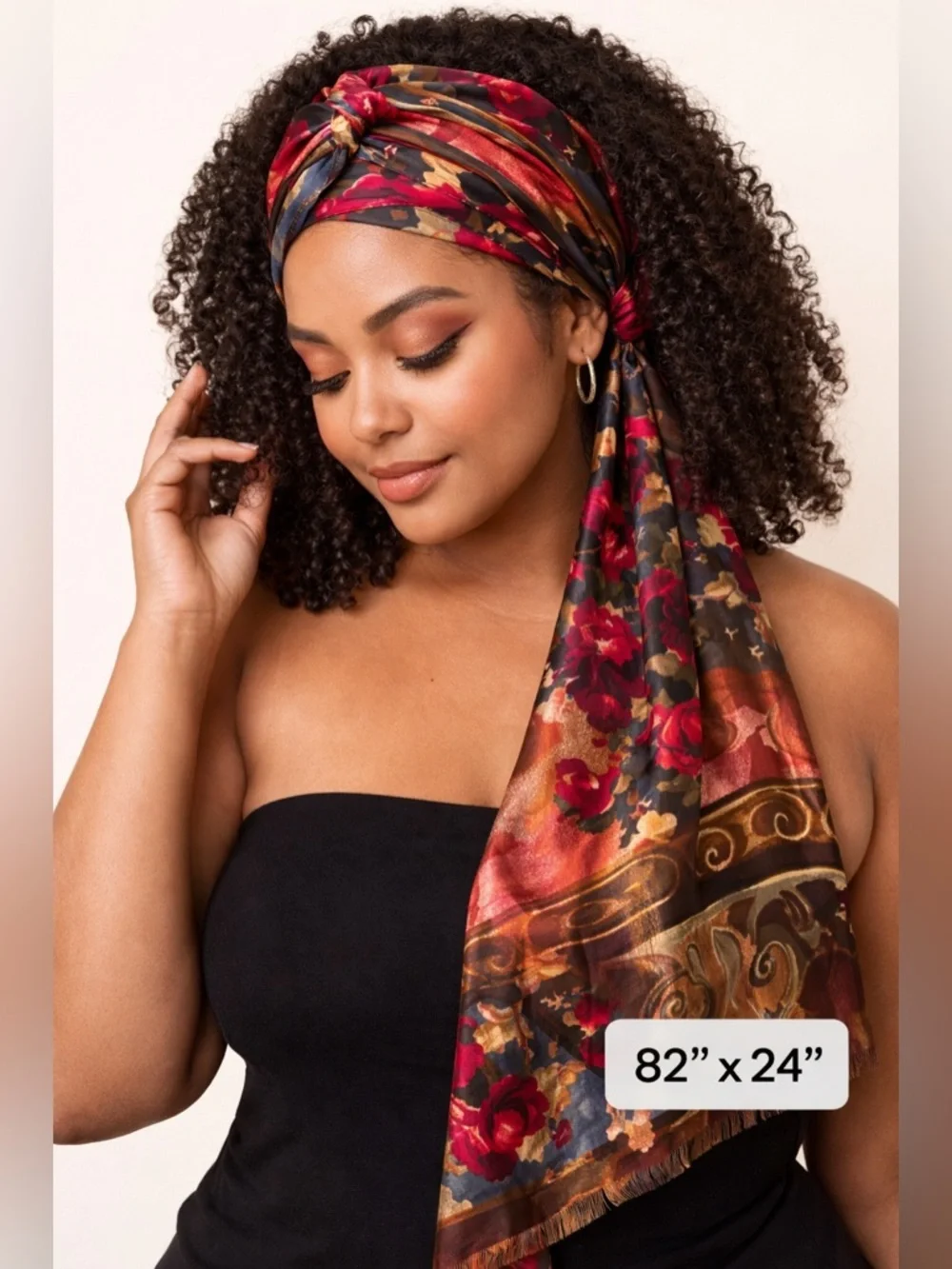 Baroque‎ Floral Satin Shawl Scarf 82X24 Vintage Style- Y2K