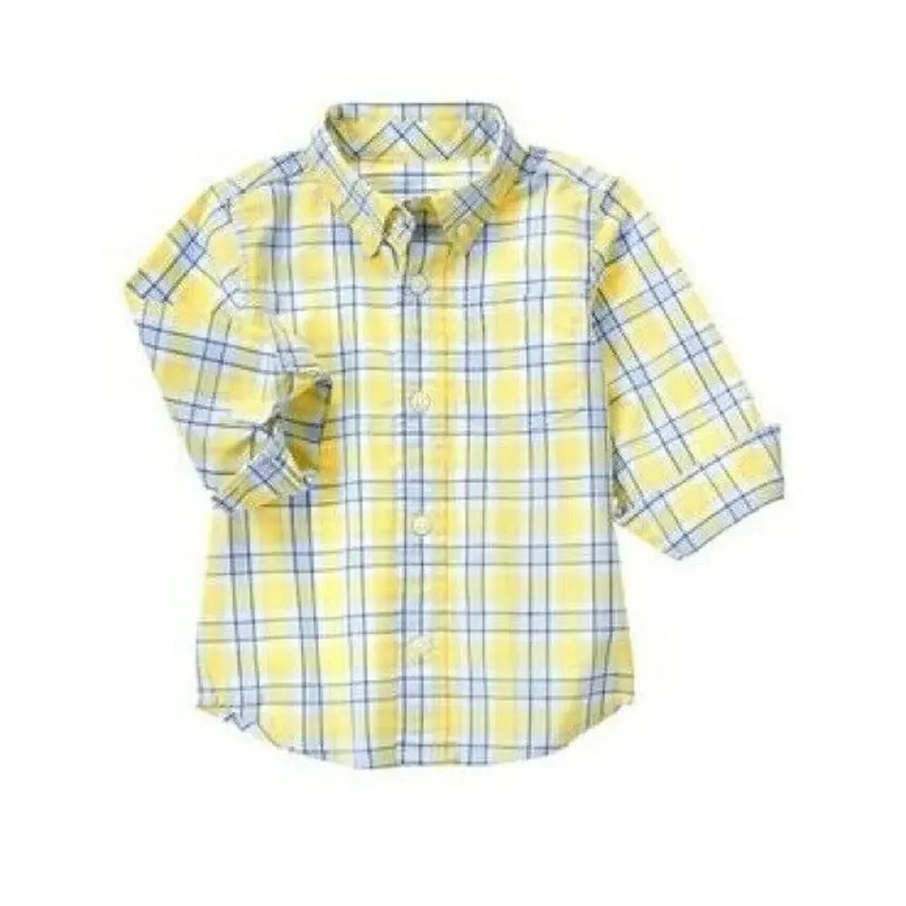 Gymboree Boys Shirt Size 6-12 mo Marina Party Sunshine Yellow‎ Blue Plaid NEW