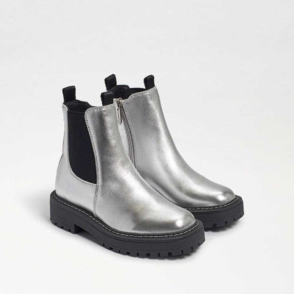 New Sam Edelman Laguna Silver Leather Pull On‎ Chelsea Boots Kids 12 M