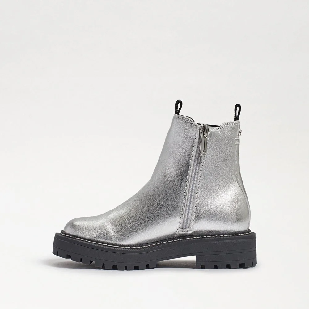 New Sam Edelman Laguna Silver Leather Pull On‎ Chelsea Boots Kids 12 M
