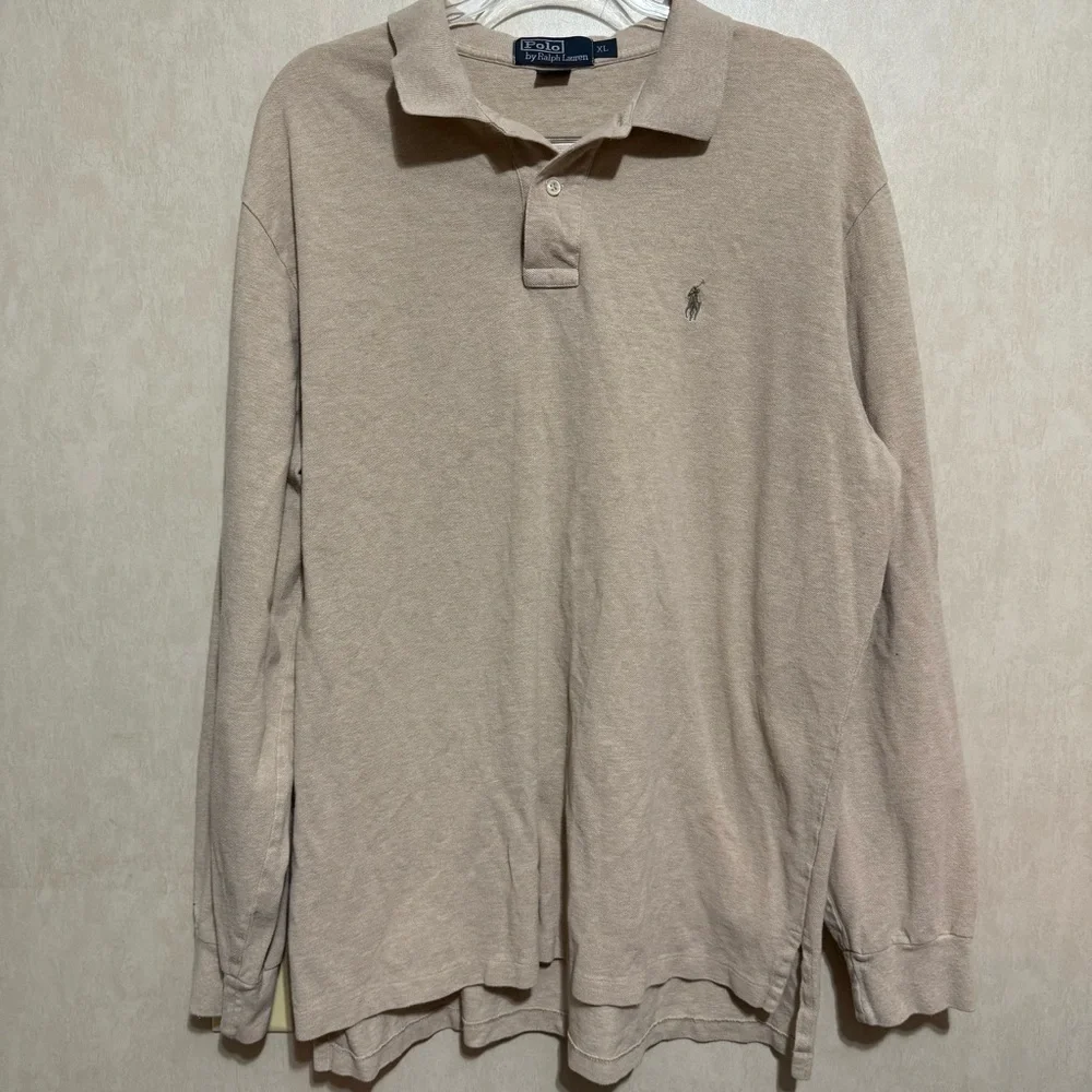Polo Ralph Lauren Beige Tan Cotton Long Sleeve Polo Shirt