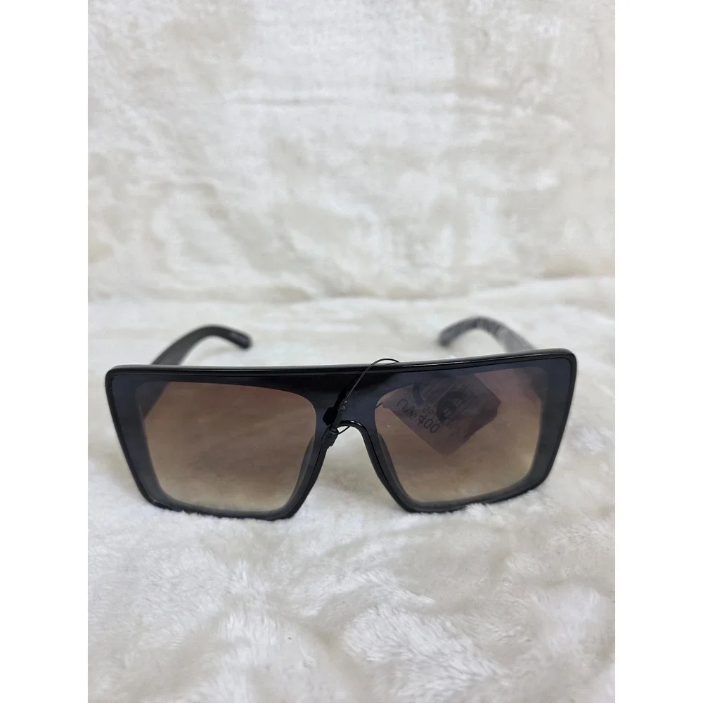 Oversized Square Sunglasses‎ Women Black Gradient Brown Lens Fashion Eyewear