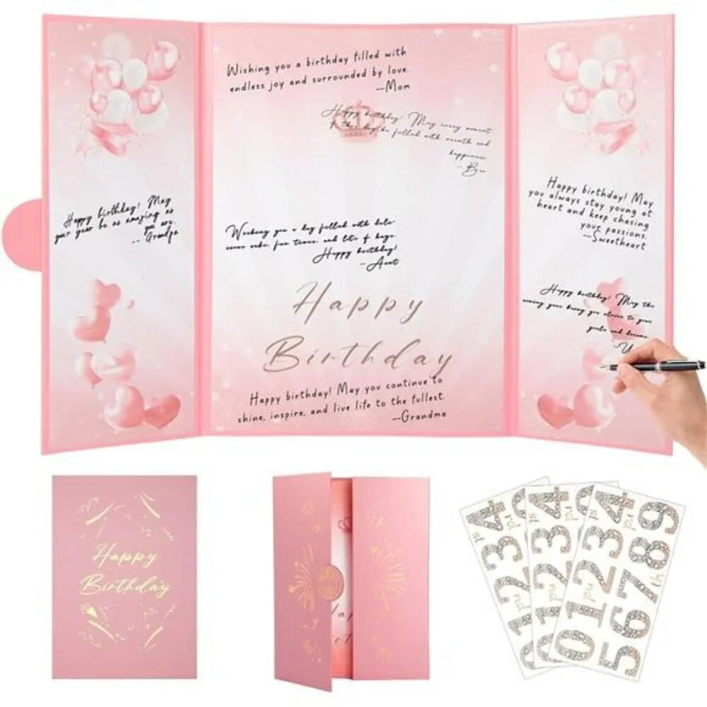 Pink Gold Birthday Guestbook Sign In Board Party Decoration Keepsake Display