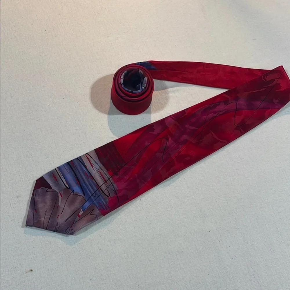 J. Garcia Limited Edition Alligator Works 42 Red Abstract Silk Tie NNT