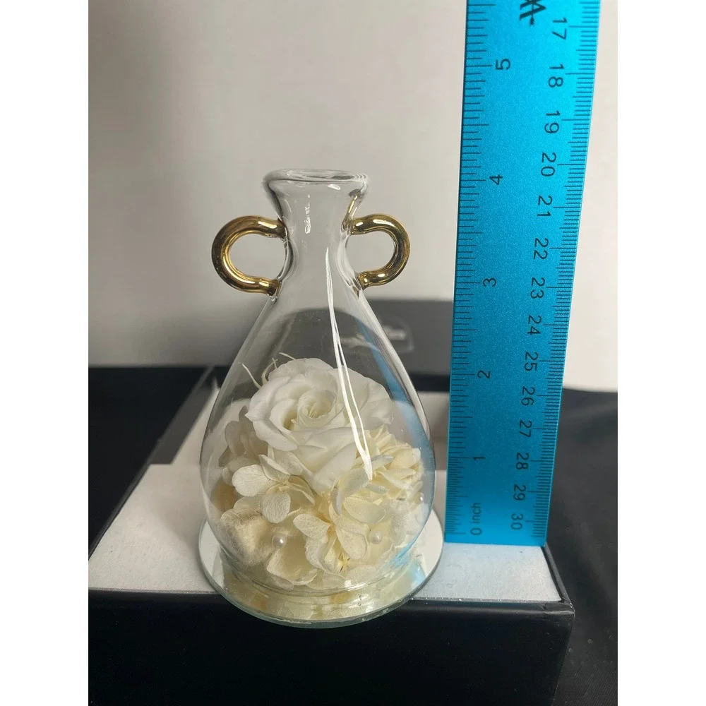 Preserved White Rose Glass Cloche Gold‎ Handles Eternal Flower Gift Box