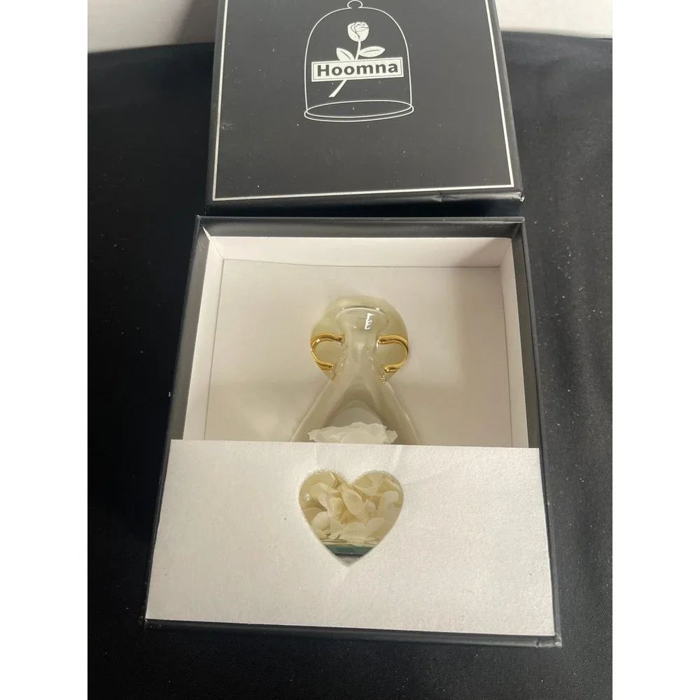 Preserved White Rose Glass Cloche Gold‎ Handles Eternal Flower Gift Box