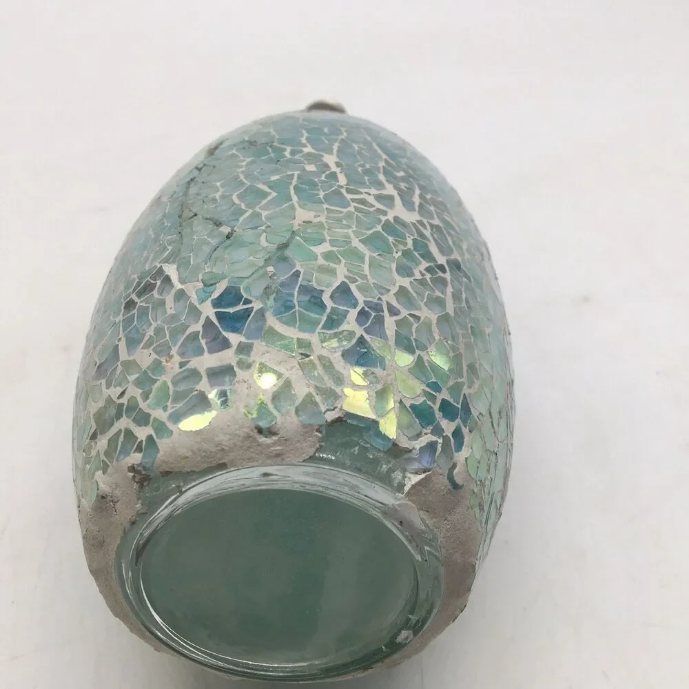 Blue Green Mosaic Glass Silver Tone 8” Soap Lotion Dispenser Never Used READ
