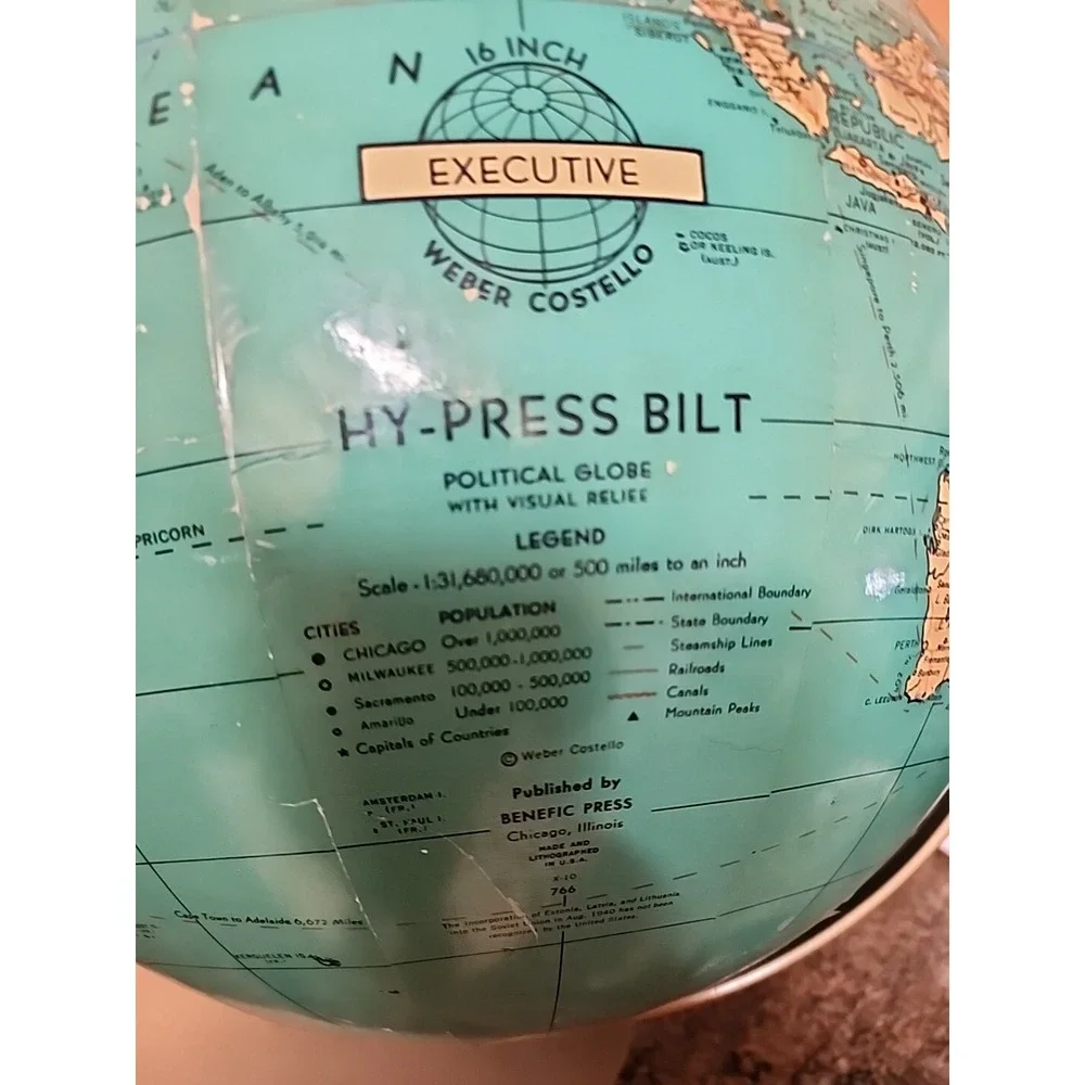 Vintage Globe 16 Inch Executive Weber Costello Hy-Press Bilt Political Turquoise