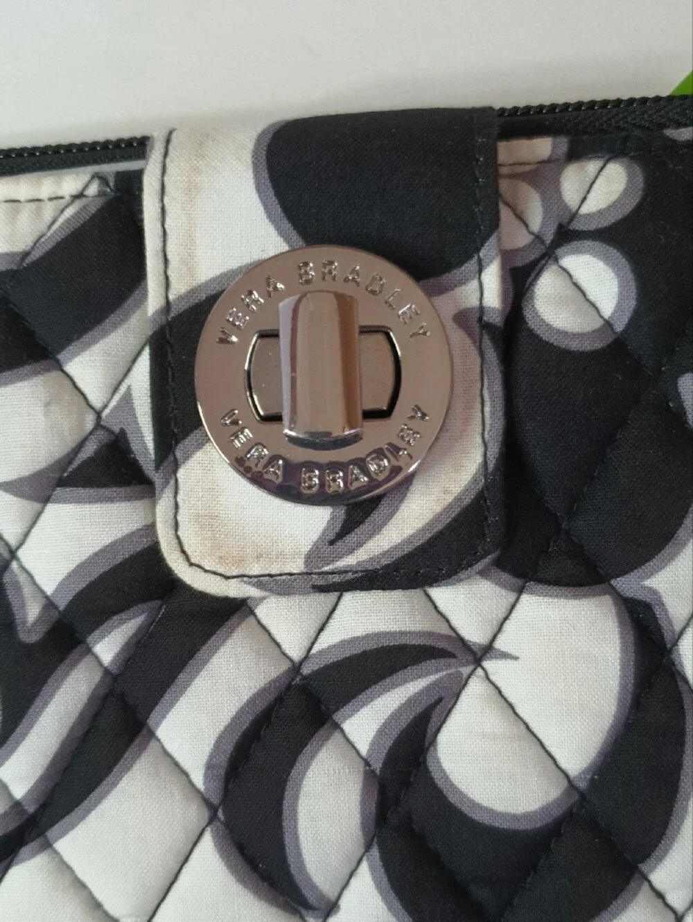 Vera Bradley Black & White Quilted Zip Wallet with Turn-Lock